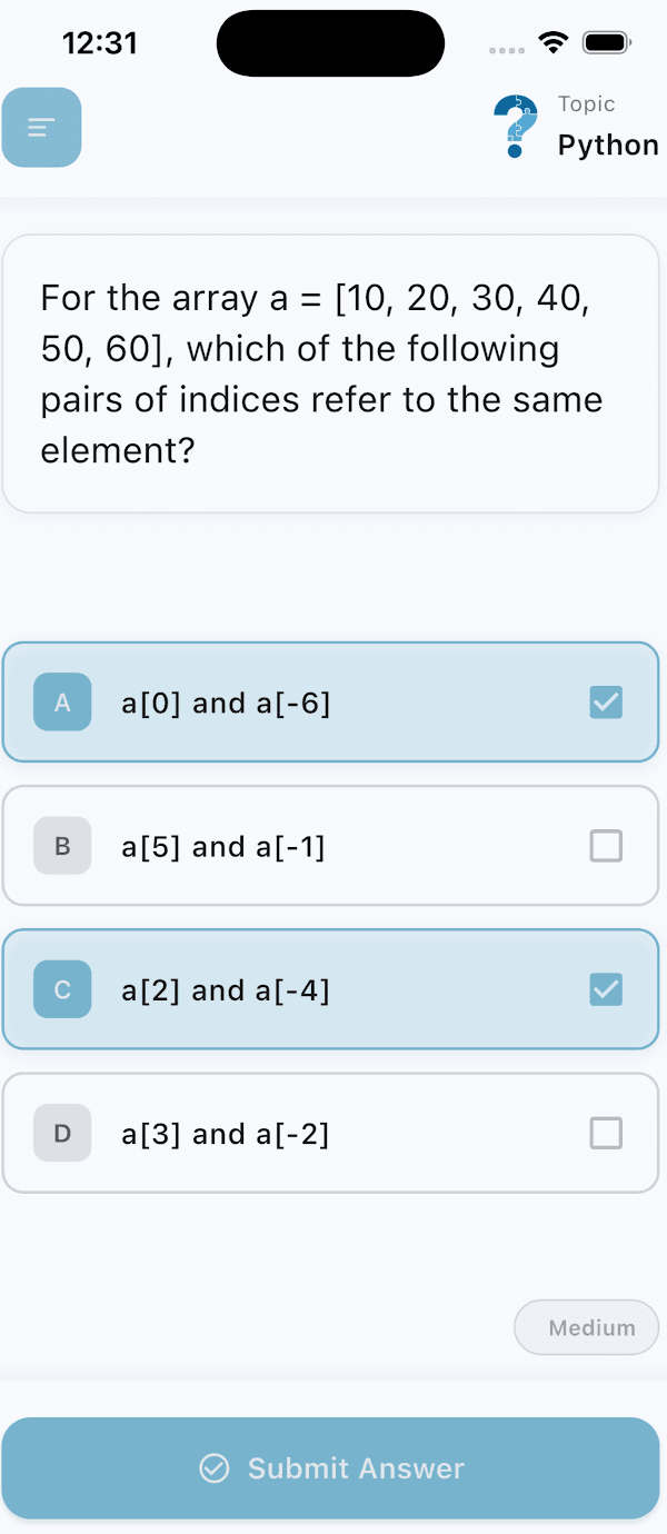 Leisure Quiz app screen