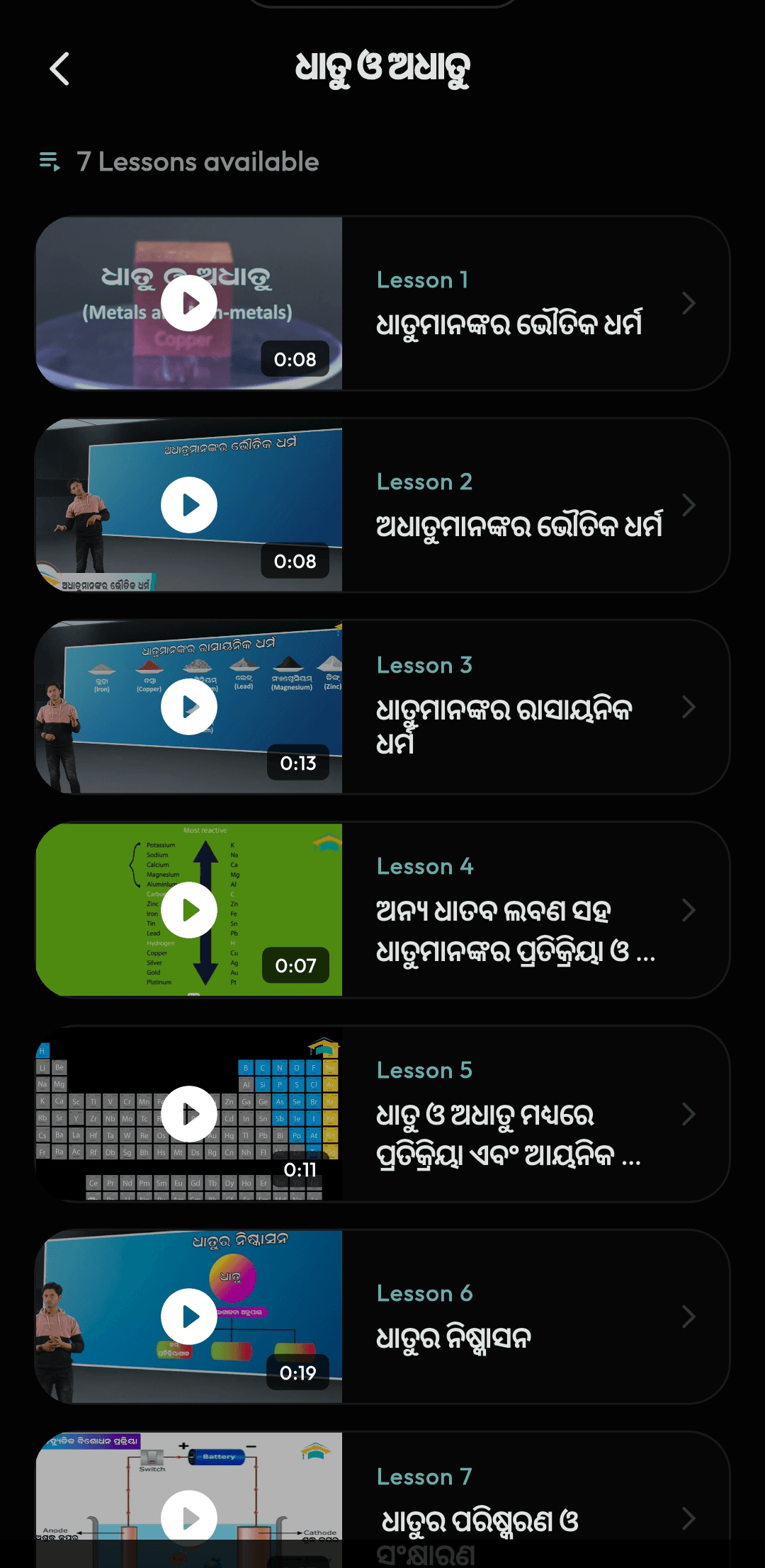 Inside a chapter — a playlist of short video lessons with durations